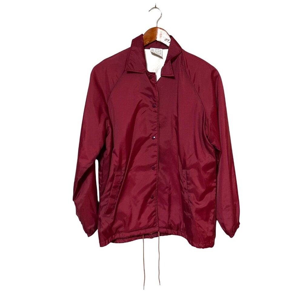 Vintage Sears Burgundy Coach Jacket L 100% Nylon Shell & Cotton Lining